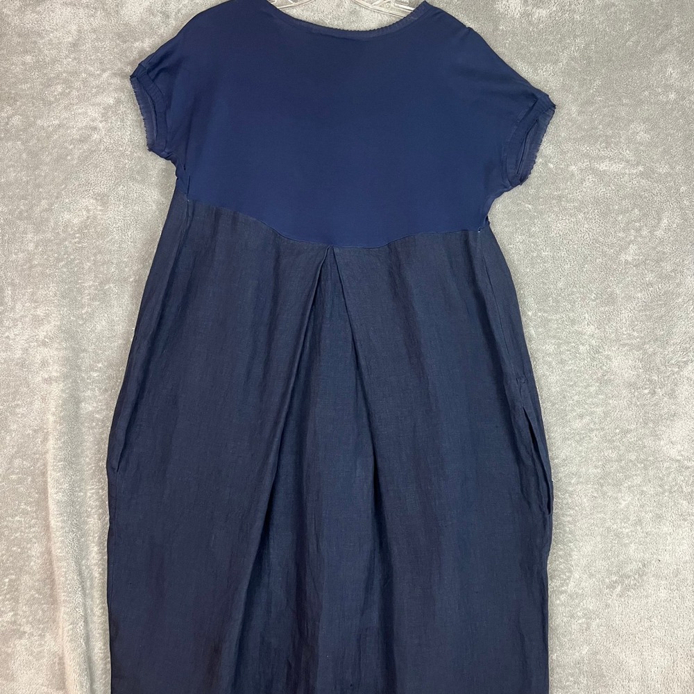 Hannoh Wessel Dallas Voile Check Dress Womens 40 100% Linen Navy Italy - Picture 6 of 12